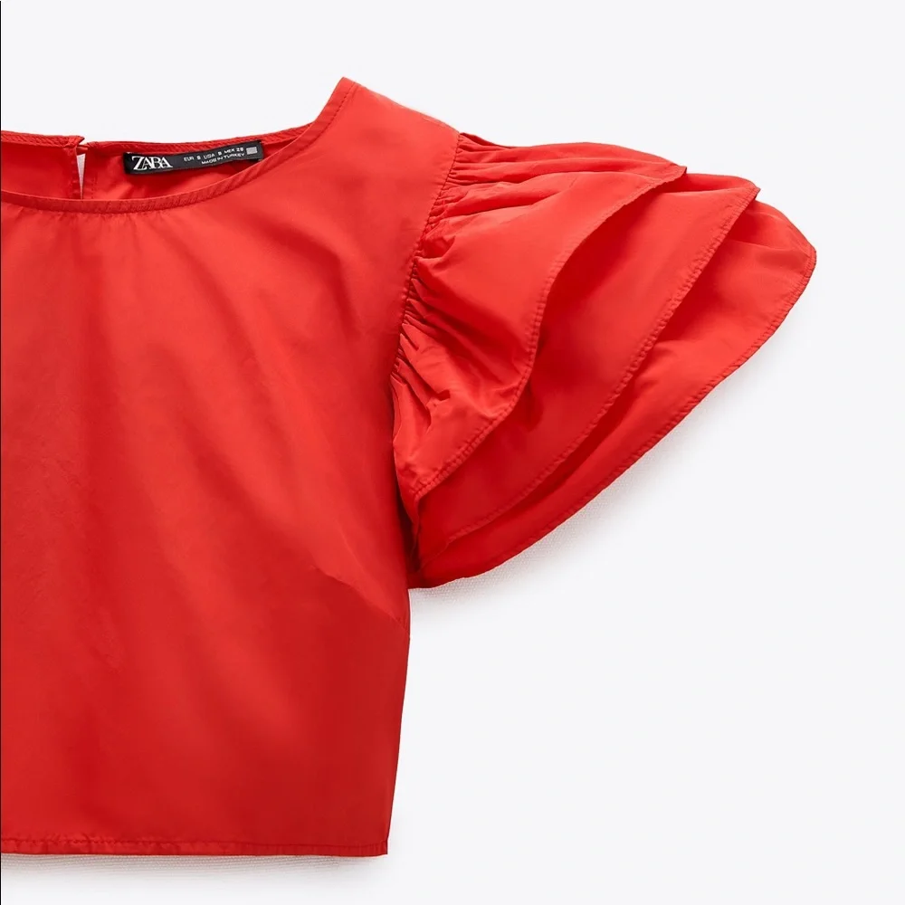 NWT Zara Red Ruffled Top Size L - Picture 8 of 8